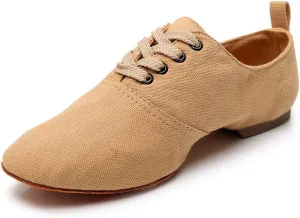 JUODVMP Canvas Lace-up Dance Shoes Flat Practice Jazz Dancing Boots for Women,Model MFGDBJSX
