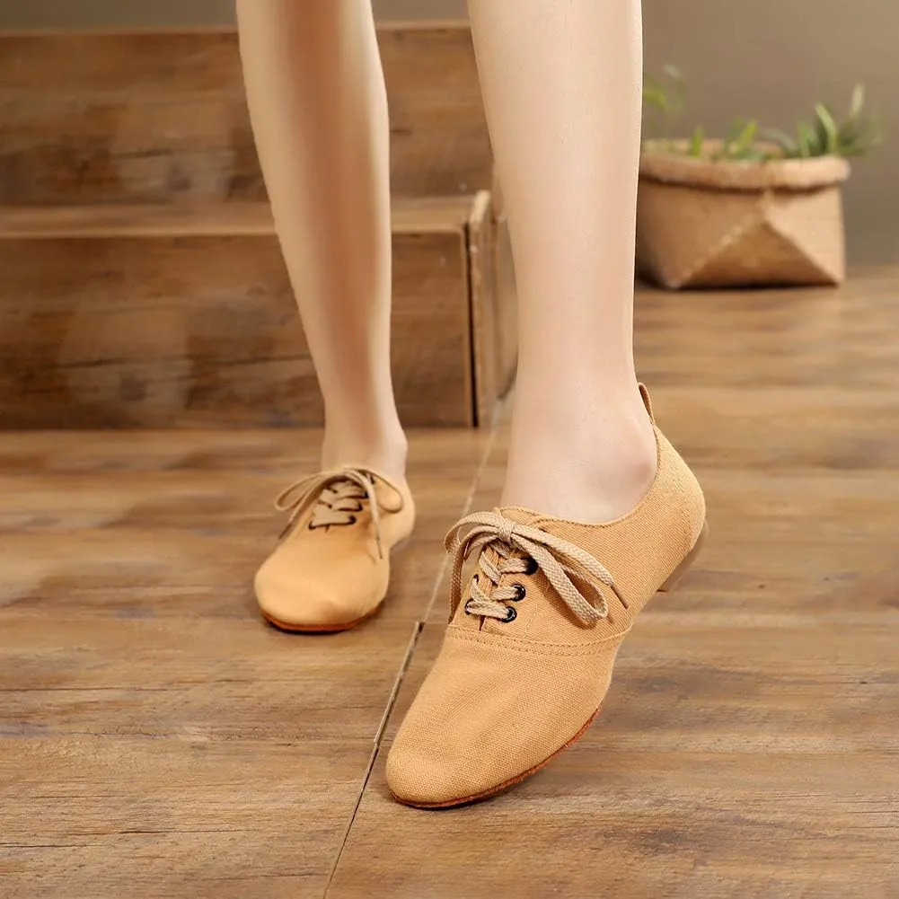 JUODVMP Canvas Lace-up Dance Shoes Flat Practice Jazz Dancing Boots for Women,Model MFGDBJSX