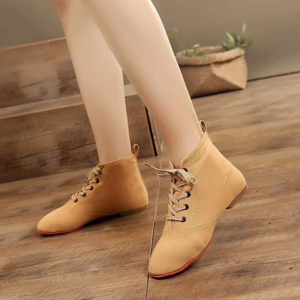 JUODVMP Canvas Lace-up Dance Shoes Flat Practice Jazz Dancing Boots for Women,Model MFGDBJSX