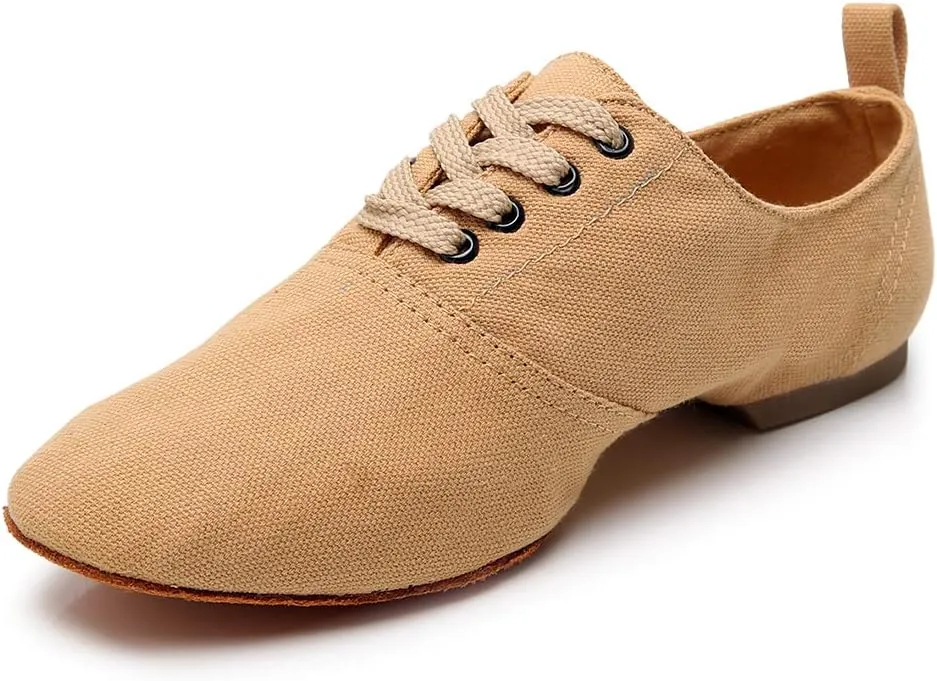 JUODVMP Canvas Lace-up Dance Shoes Flat Practice Jazz Dancing Boots for Women,Model MFGDBJSX