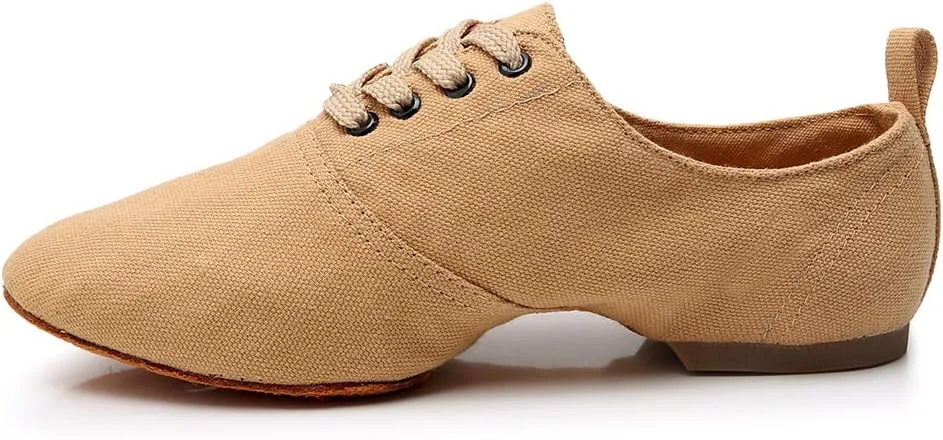 JUODVMP Canvas Lace-up Dance Shoes Flat Practice Jazz Dancing Boots for Women,Model MFGDBJSX