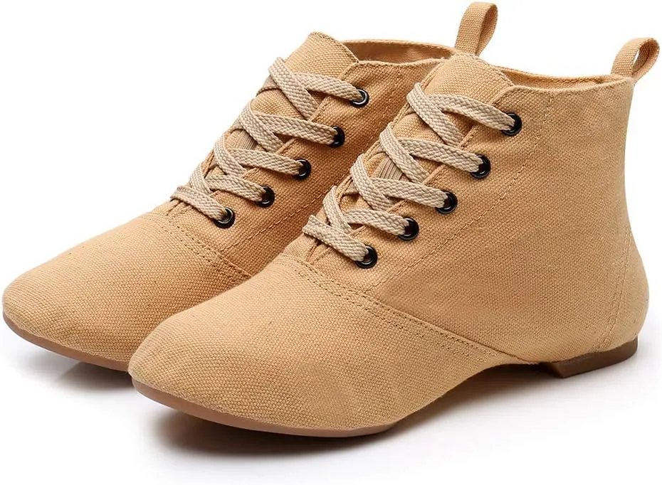JUODVMP Canvas Lace-up Dance Shoes Flat Practice Jazz Dancing Boots for Women,Model MFGDBJSX