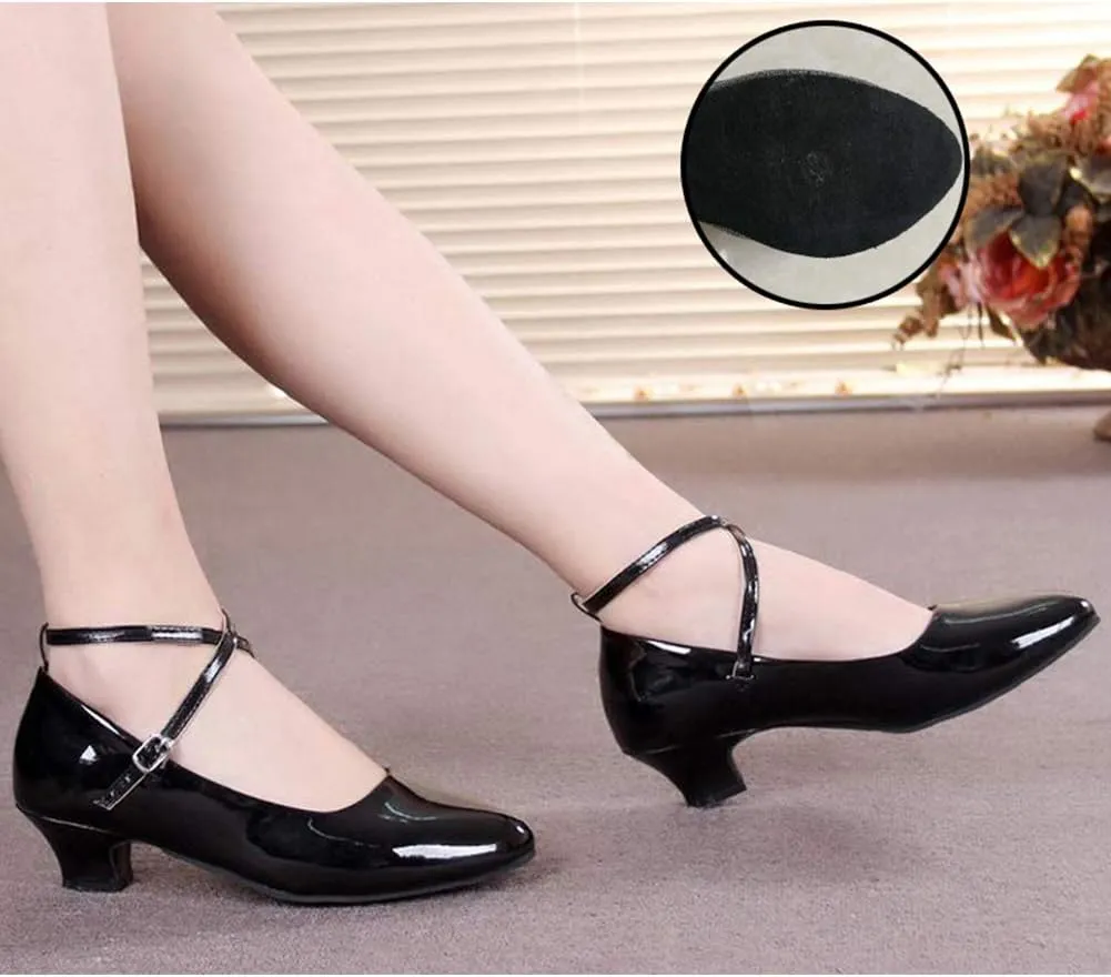 JUODVMP Closed Toe Low Heel Latin Dance Shoes Ankle Strap Ballroom Dance Shoes Character Heels Dancing Pump,DYPUHRD