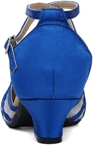JUODVMP Leather & Mesh Closed Toe Ballroom Dance Shoes Crisscross Belt Women Low Heel Modern Character Shoes,DY302
