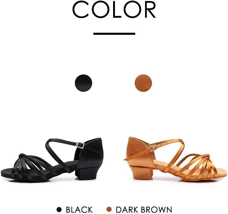 JUODVMP Silk Fabric Latin Dance Shoes for Girls Latin Ballroom Dance Shoes Girls with Diamond Buckle,Model US-TL-LP-ZSZK
