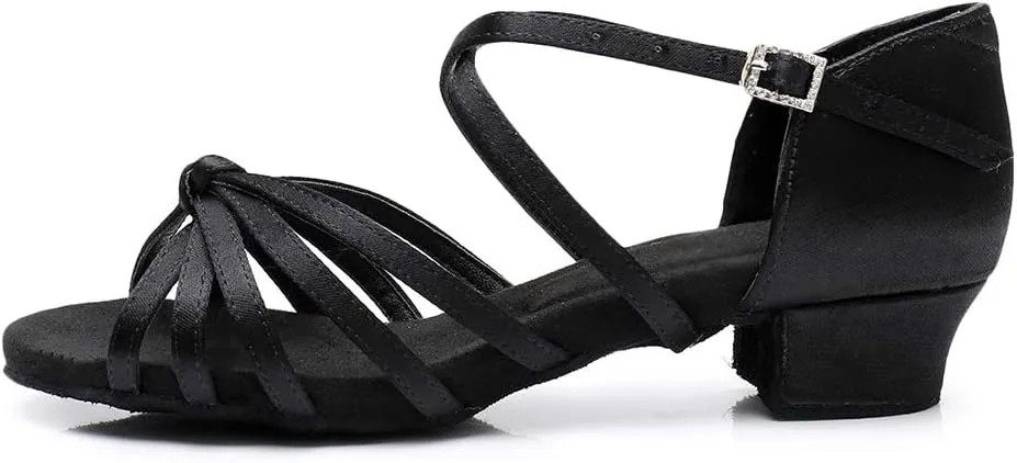 JUODVMP Silk Fabric Latin Dance Shoes for Girls Latin Ballroom Dance Shoes Girls with Diamond Buckle,Model US-TL-LP-ZSZK