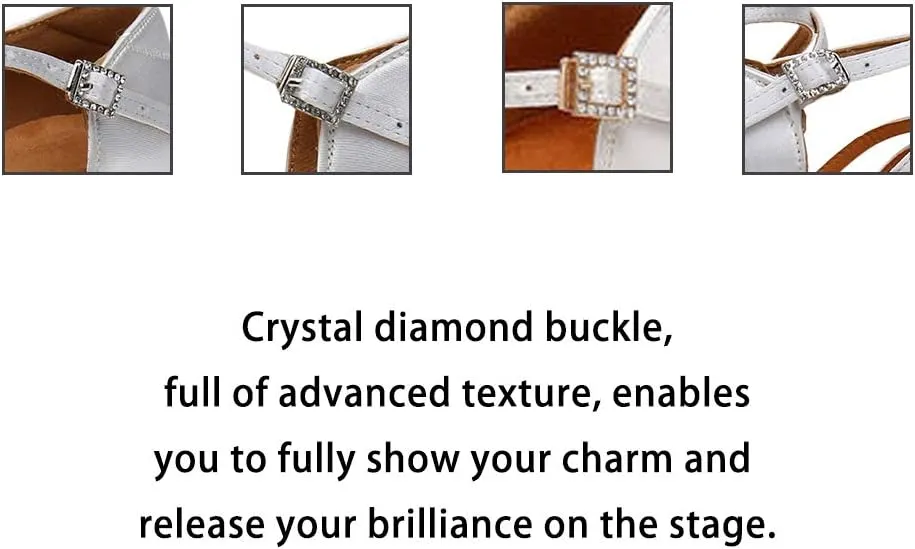 JUODVMP Silk Fabric Latin Dance Shoes for Girls Latin Ballroom Dance Shoes Girls with Diamond Buckle,Model US-TL-LP-ZSZK