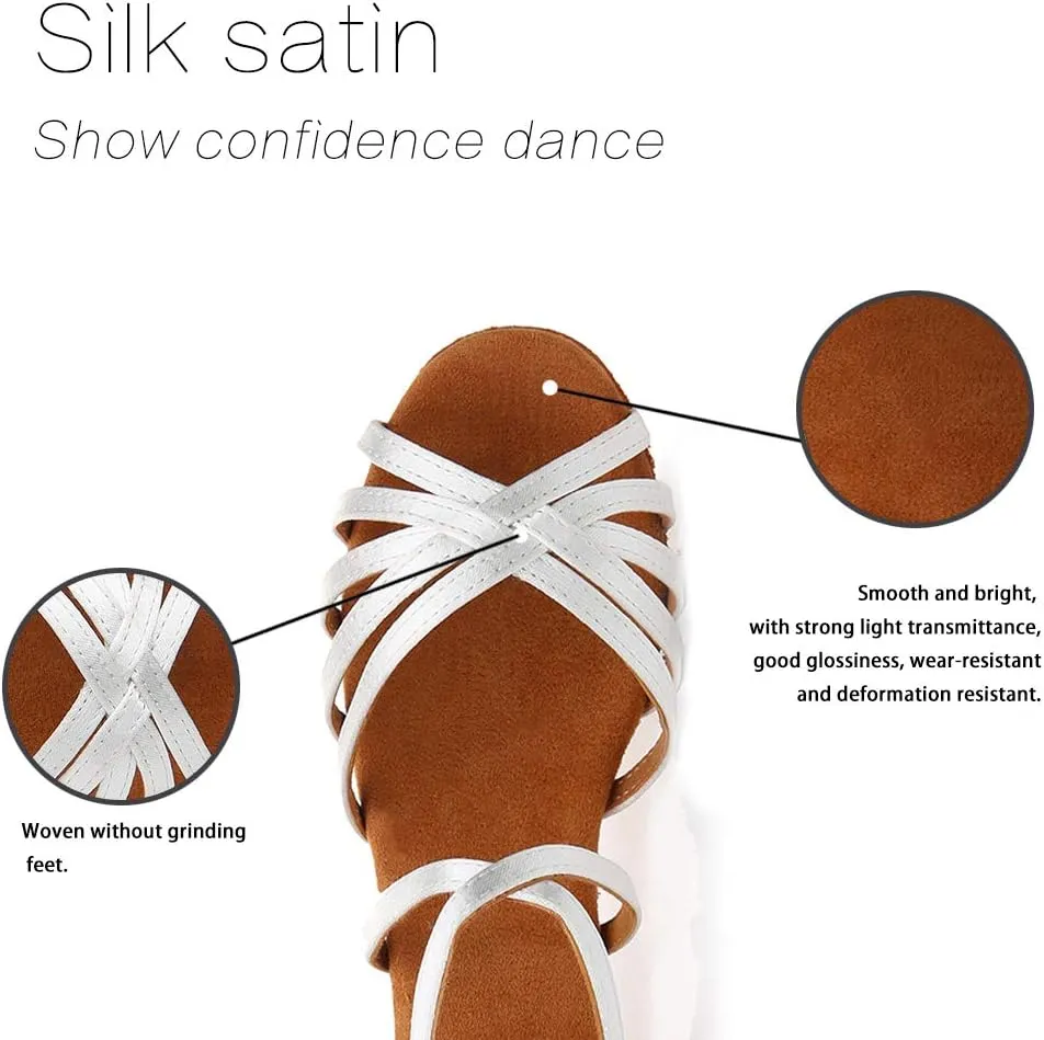 JUODVMP Silk Fabric Latin Dance Shoes for Girls Latin Ballroom Dance Shoes Girls with Diamond Buckle,Model US-TL-LP-ZSZK