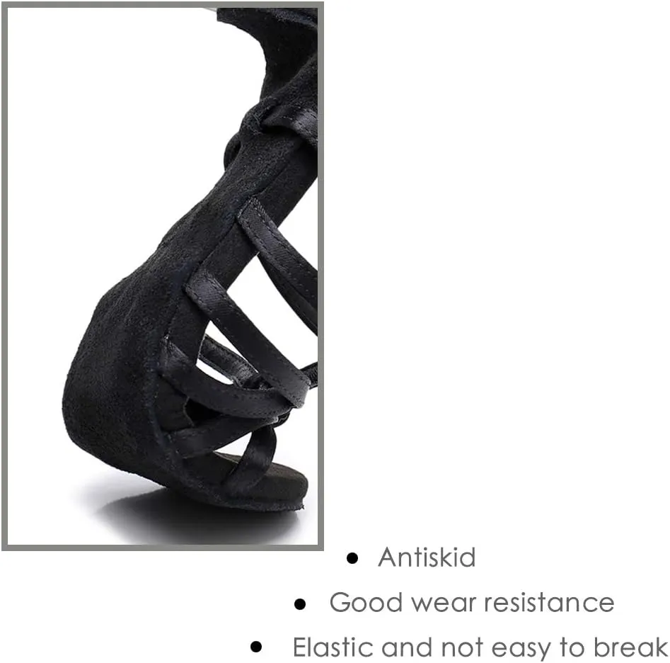 JUODVMP Silk Fabric Latin Dance Shoes for Girls Latin Ballroom Dance Shoes Girls with Diamond Buckle,Model US-TL-LP-ZSZK