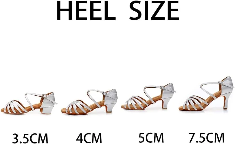 JUODVMP Silk Fabric Latin Dance Shoes for Girls Latin Ballroom Dance Shoes Girls with Diamond Buckle,Model US-TL-LP-ZSZK
