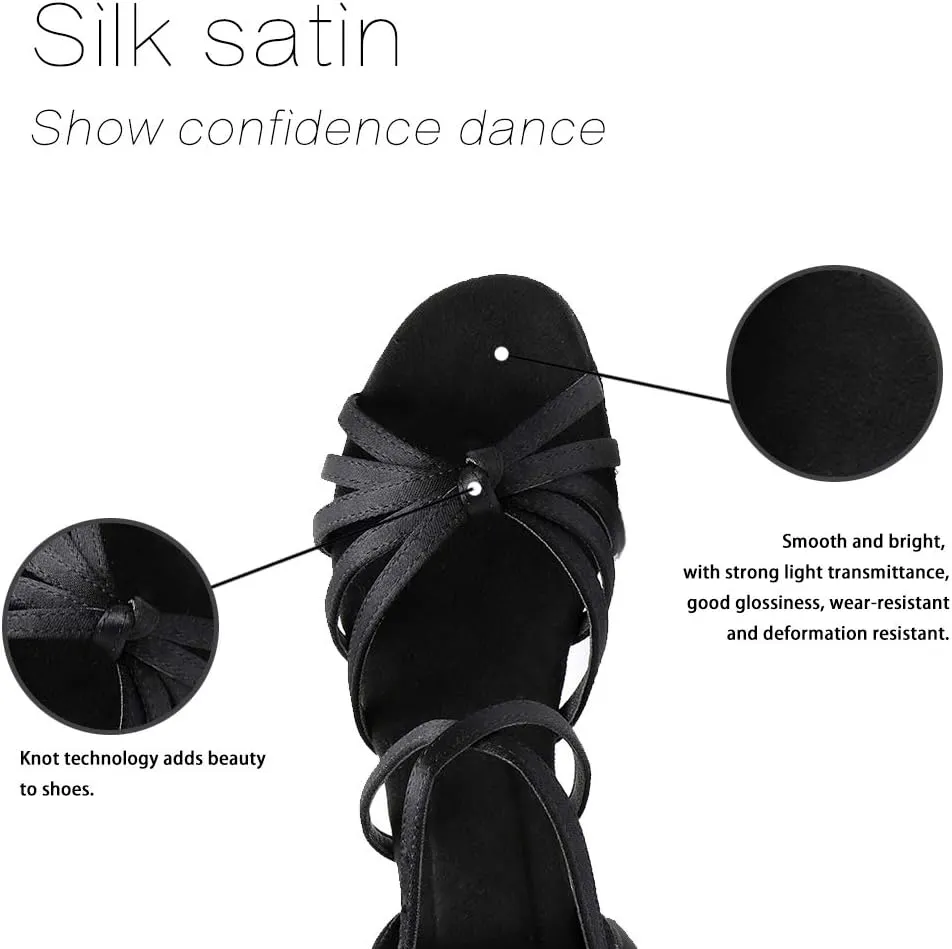 JUODVMP Silk Fabric Latin Dance Shoes for Girls Latin Ballroom Dance Shoes Girls with Diamond Buckle,Model US-TL-LP-ZSZK
