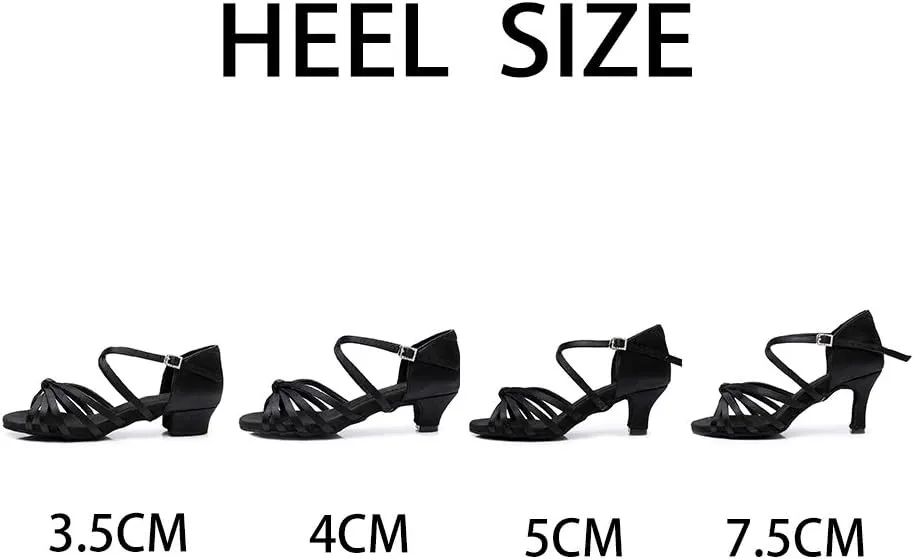 JUODVMP Silk Fabric Latin Dance Shoes for Girls Latin Ballroom Dance Shoes Girls with Diamond Buckle,Model US-TL-LP-ZSZK