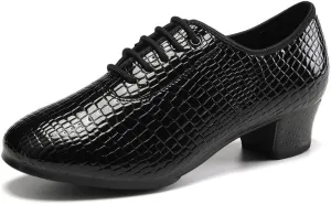 JUODVMP Women Ballroom Dance Shoes Leather Lace-up Latin Modern Salsa Dance Practice Teaching Performance Model STW