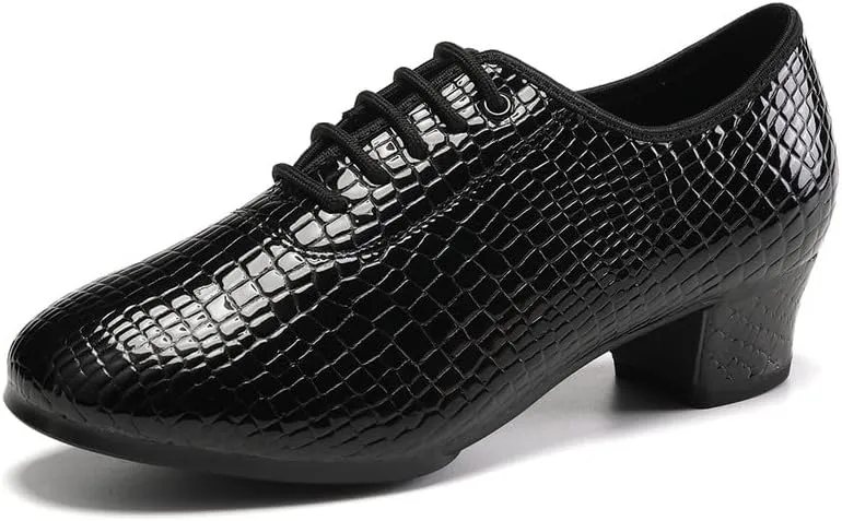 JUODVMP Women Ballroom Dance Shoes Leather Lace-up Latin Modern Salsa Dance Practice Teaching Performance Model STW