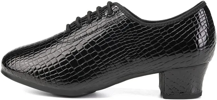 JUODVMP Women Ballroom Dance Shoes Leather Lace-up Latin Modern Salsa Dance Practice Teaching Performance Model STW