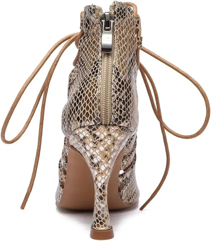 JUODVMP Women Latin Dance Shoes Cross Straps Stiletto Heel peep Toe Ballroom Cha-Cha High Heel Dance Shoes Model YCL552
