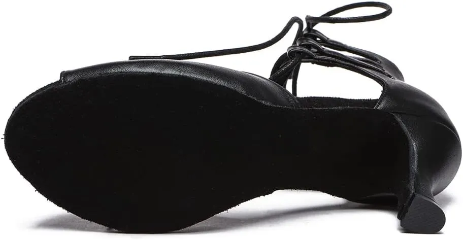 JUODVMP Women Latin Dance Shoes Cross Straps Stiletto Heel peep Toe Ballroom Cha-Cha High Heel Dance Shoes Model YCL552