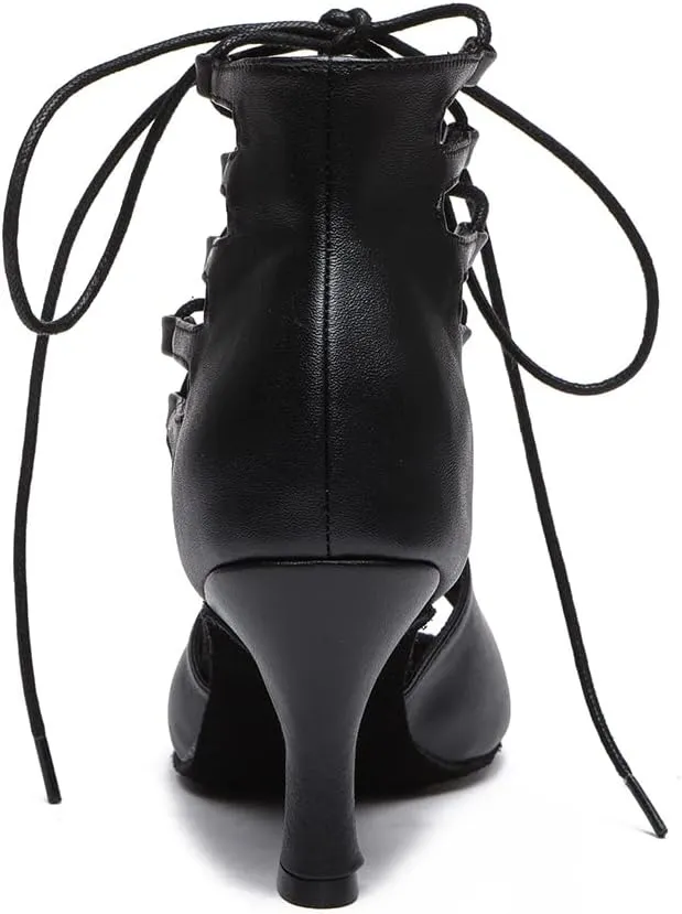 JUODVMP Women Latin Dance Shoes Cross Straps Stiletto Heel peep Toe Ballroom Cha-Cha High Heel Dance Shoes Model YCL552
