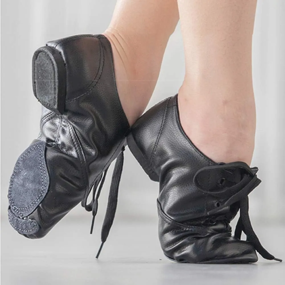 JUODVMP Women's Boot Jazz Shoes Leather Upper and Suede Split Sole Jazz Ballet Yoga Dance Shoes,Model TJGDBPUJS