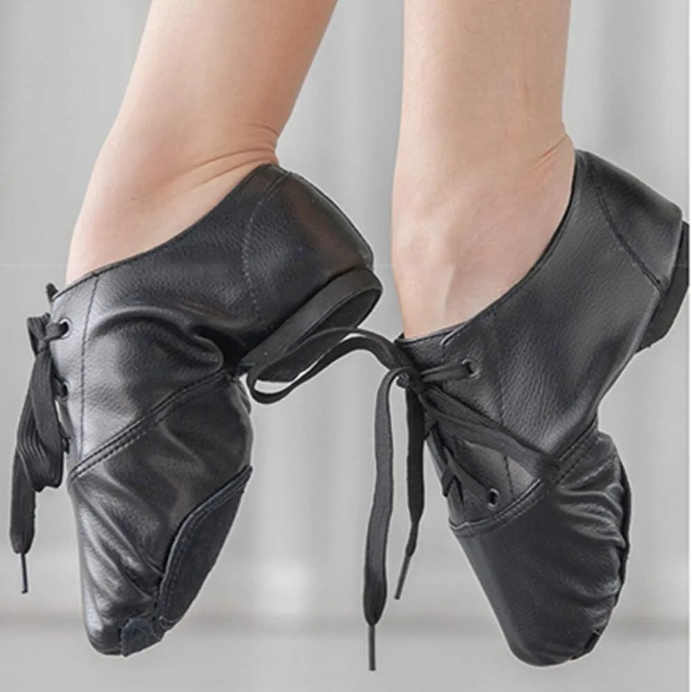 JUODVMP Women's Boot Jazz Shoes Leather Upper and Suede Split Sole Jazz Ballet Yoga Dance Shoes,Model TJGDBPUJS