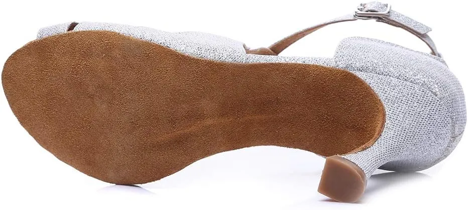 JUODVMP Women's Glitter Crossing Strap Ballroom Dance Shoes Latin Dance Shoes,Model L420