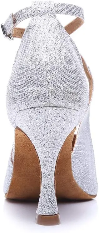 JUODVMP Women's Glitter Crossing Strap Ballroom Dance Shoes Latin Dance Shoes,Model L420