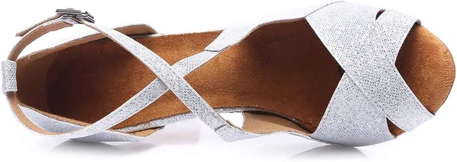 JUODVMP Women's Glitter Crossing Strap Ballroom Dance Shoes Latin Dance Shoes,Model L420