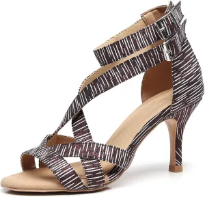 JUODVMP Women's Latin Dance Shoes Adjustable, Ballroom Performance Wedding Party Dance Shoes,Model QJW1049