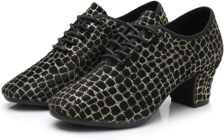 JUODVMP Women's Professional Lace-up Fabric Latin Salsa Tango Ballroom Practice Dance Shoes,Model MFFMM