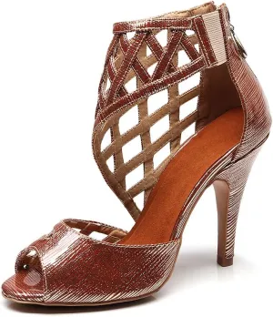JUODVMP Women's Ultrasuede Cut Out Embroidered Floral Pattern Ballroom Latin Salsa Dance Shoes Model QJW1004