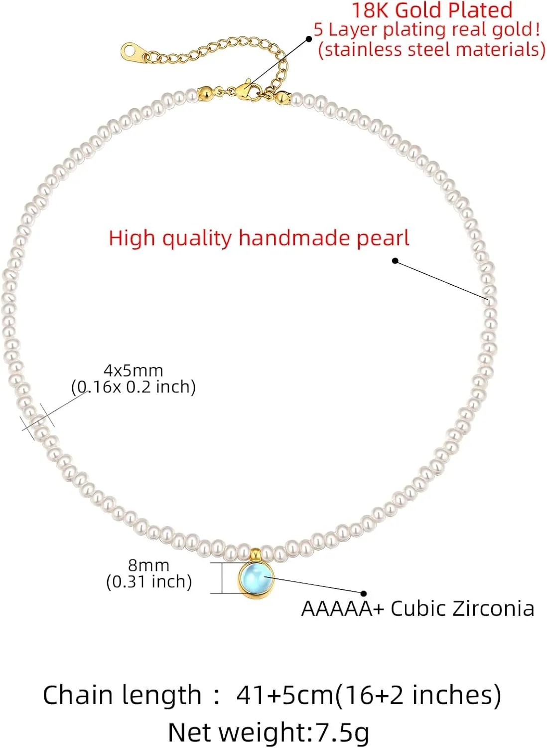 KeyStyle Baroque Pearl Necklace for Women, Birthstone Choker 4/5 MM Dainty Imitation Pearl Necklaces Wedding Pearl Chokers Delicate Jewelry for Women Simple Bridesmaid Jewelry Gifts