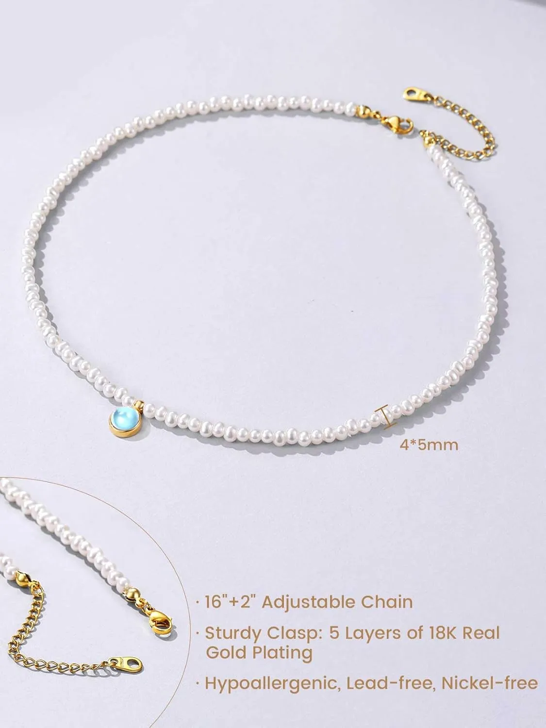 KeyStyle Baroque Pearl Necklace for Women, Birthstone Choker 4/5 MM Dainty Imitation Pearl Necklaces Wedding Pearl Chokers Delicate Jewelry for Women Simple Bridesmaid Jewelry Gifts