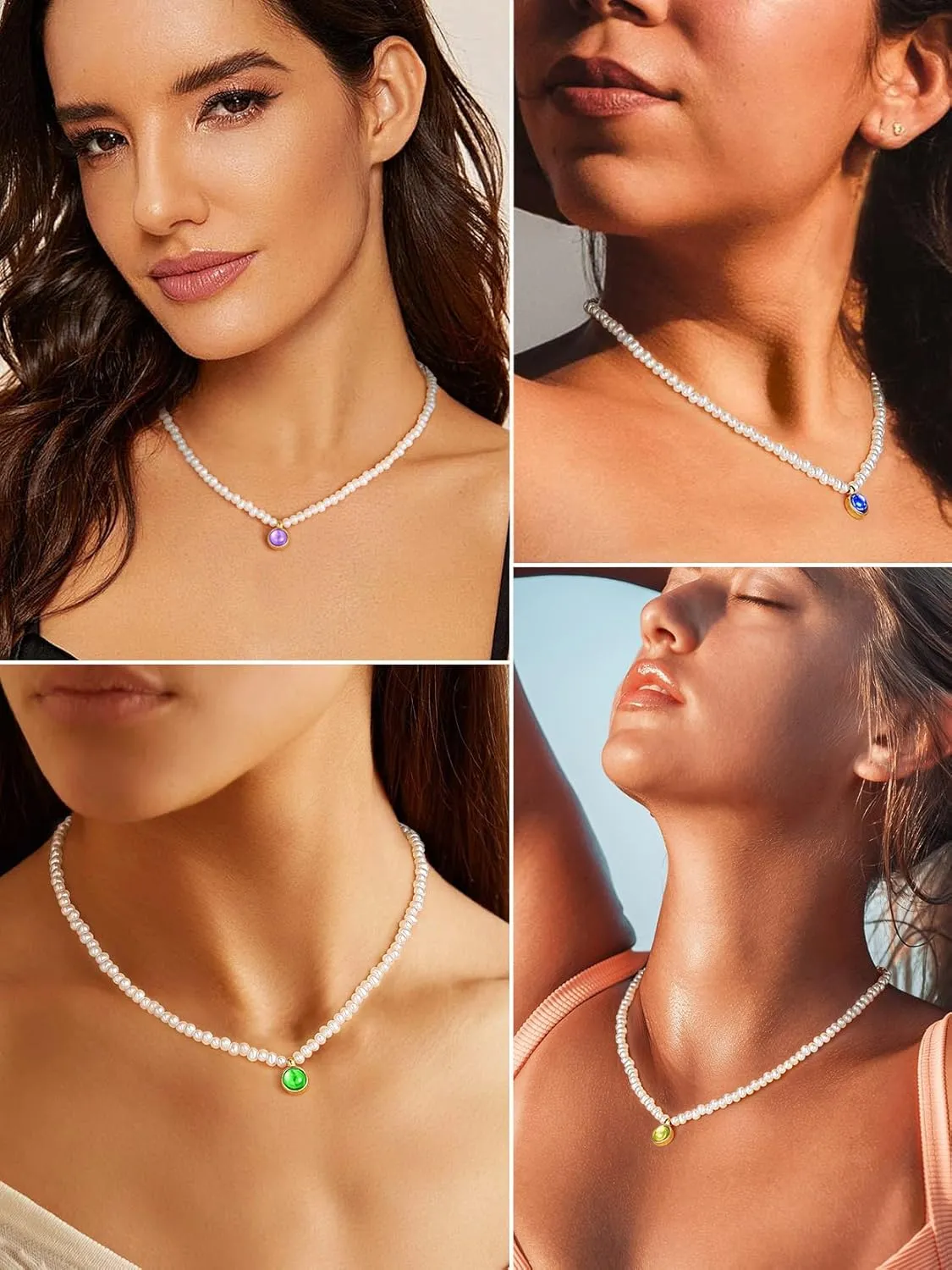 KeyStyle Baroque Pearl Necklace for Women, Birthstone Choker 4/5 MM Dainty Imitation Pearl Necklaces Wedding Pearl Chokers Delicate Jewelry for Women Simple Bridesmaid Jewelry Gifts