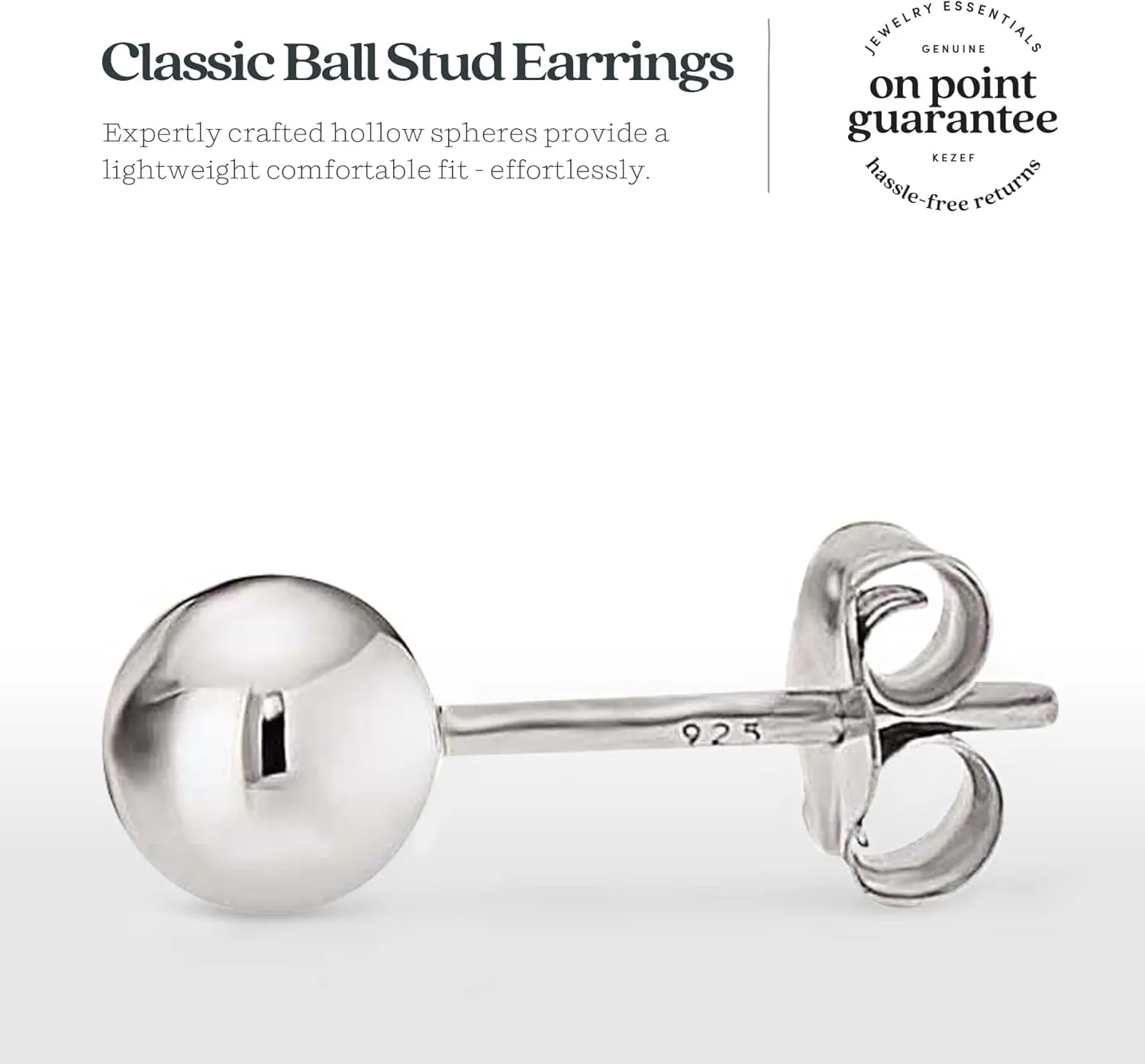 KEZEF Sterling Silver Ball Stud Earrings for Women - Hypoallergenic Lightweight Stud Earrings for Women | 2mm-16mm Ball Earrings in 14K Gold, Rose Gold or 925 Sterling Silver