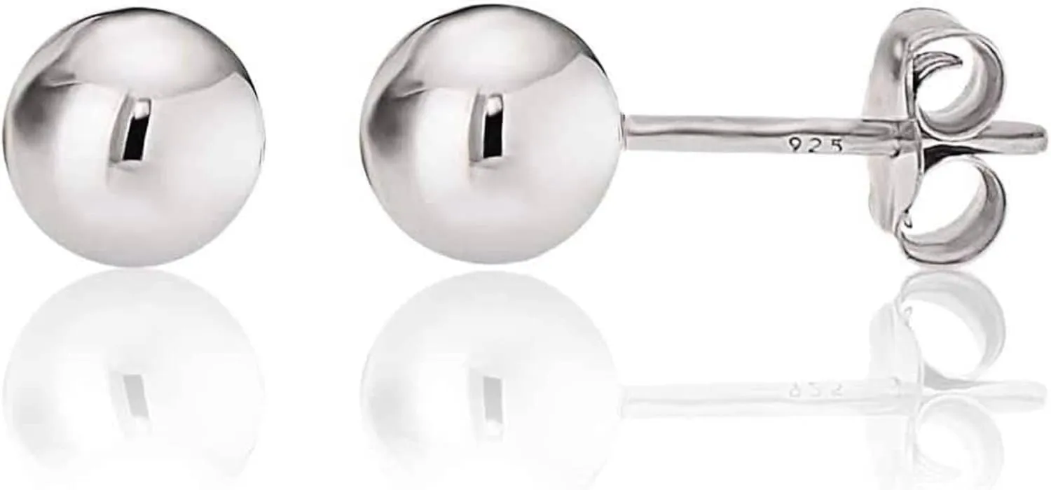 KEZEF Sterling Silver Ball Stud Earrings for Women - Hypoallergenic Lightweight Stud Earrings for Women | 2mm-16mm Ball Earrings in 14K Gold, Rose Gold or 925 Sterling Silver