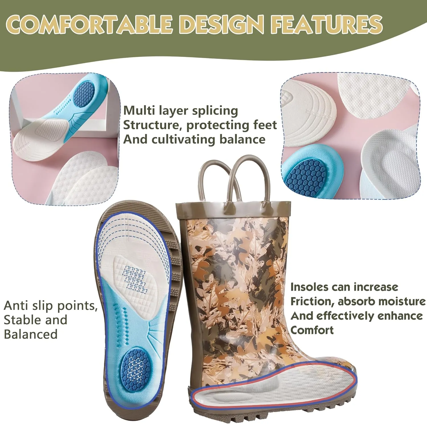 Kids Rain Boots with Cotton Lining, Rubber Construction, Prints for Comfort and Style