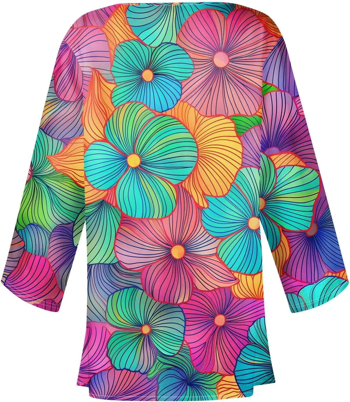 Kimono Cardigan Dusters Cardigan Casual Floral Print Round Neck Jacket Plus Size Vacation Kimono Cardigan