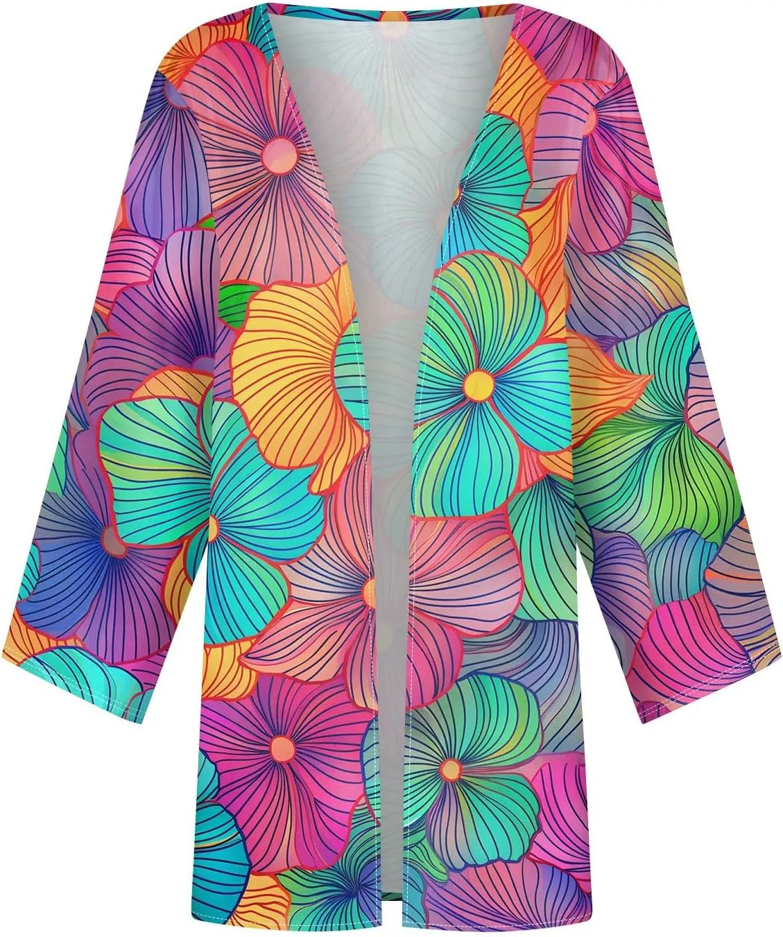 Kimono Cardigan Dusters Cardigan Casual Floral Print Round Neck Jacket Plus Size Vacation Kimono Cardigan
