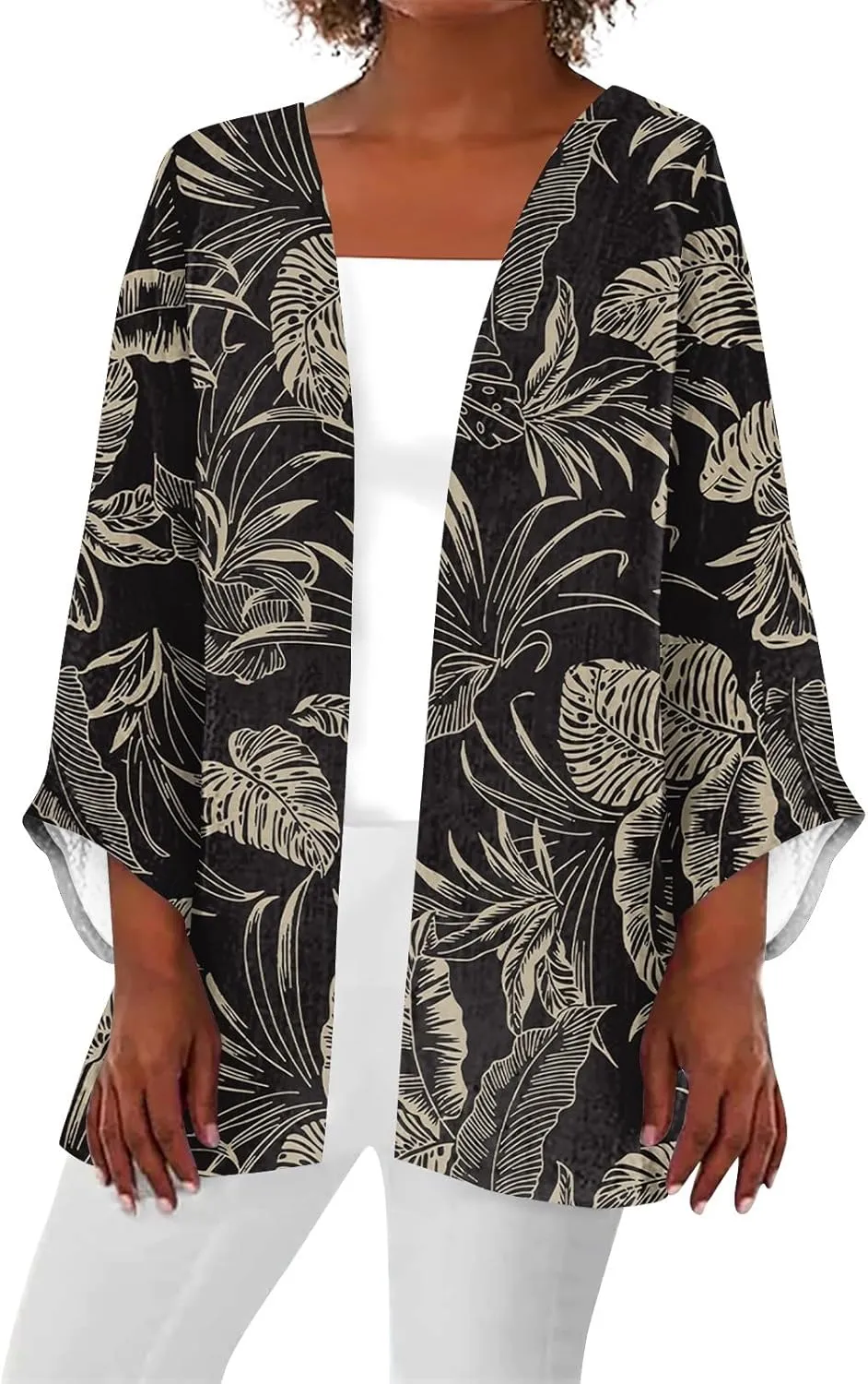Kimono Cardigan Dusters Cardigan Casual Floral Print Round Neck Jacket Plus Size Vacation Kimono Cardigan