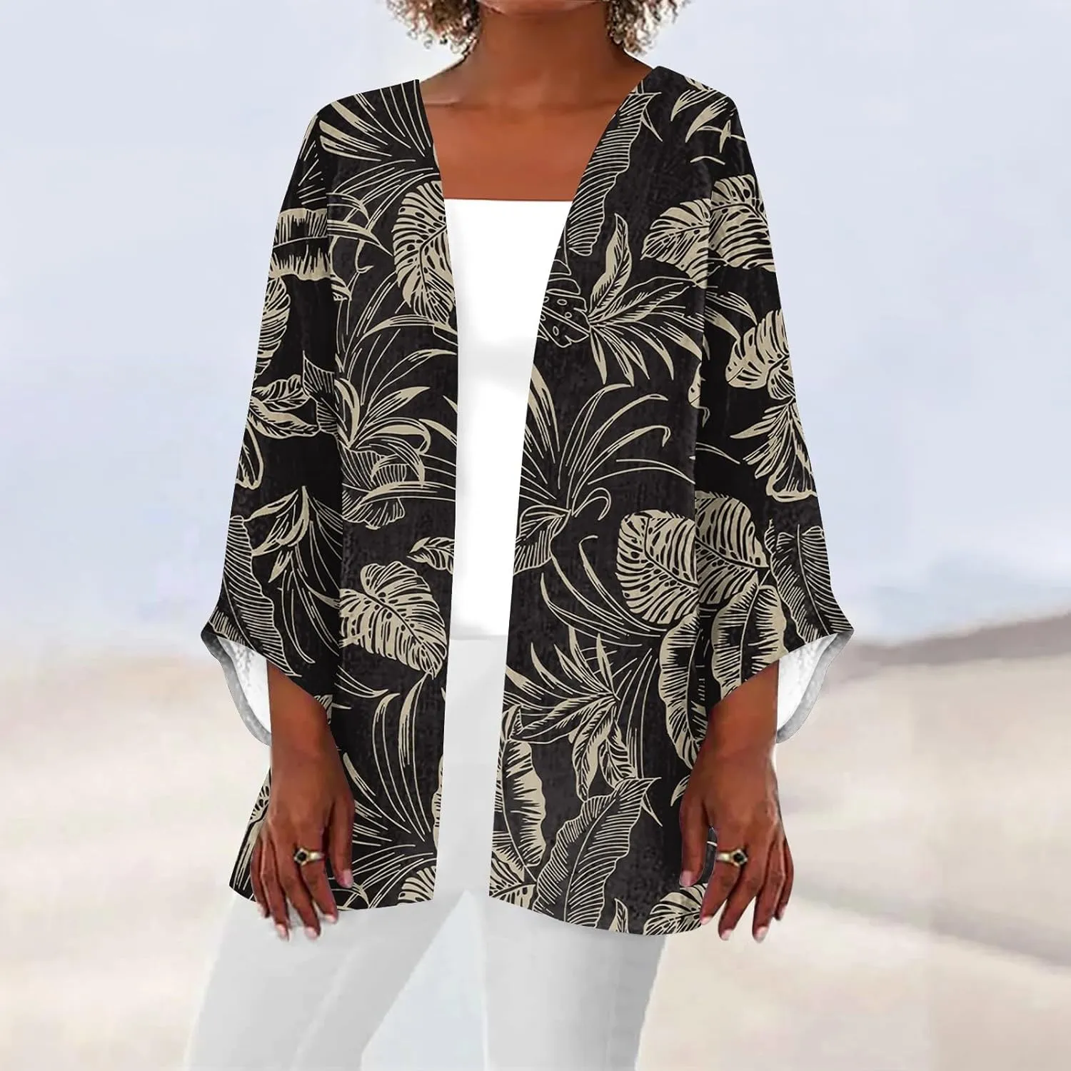 Kimono Cardigan Dusters Cardigan Casual Floral Print Round Neck Jacket Plus Size Vacation Kimono Cardigan