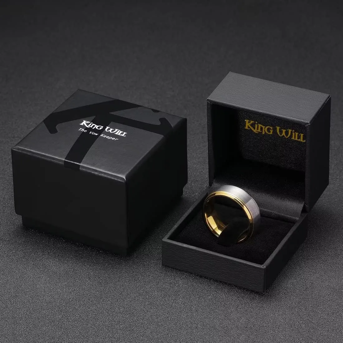 King Will Mens Wedding Band Two Tone Matte Step Edges/Pipe Cut Tungsten Carbide Wedding Ring Set Anniversary Promise Rings Comfort Fit