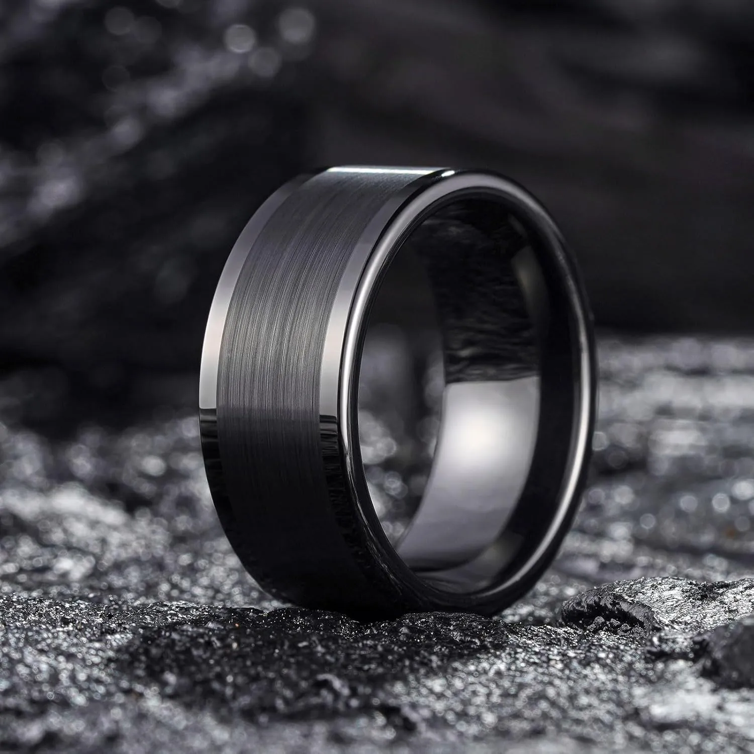 King Will Mens Wedding Band Two Tone Matte Step Edges/Pipe Cut Tungsten Carbide Wedding Ring Set Anniversary Promise Rings Comfort Fit
