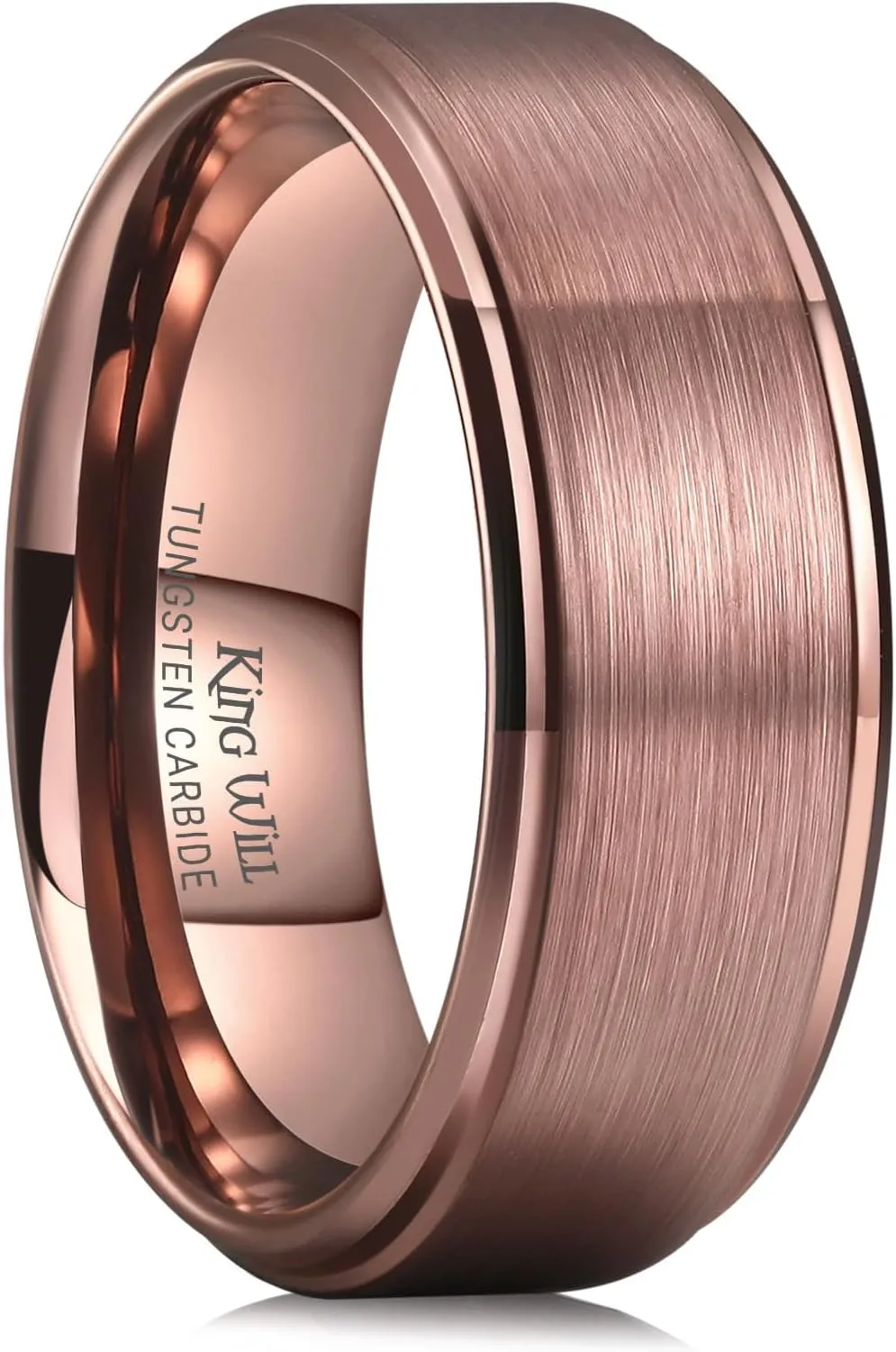 King Will Mens Wedding Band Two Tone Matte Step Edges/Pipe Cut Tungsten Carbide Wedding Ring Set Anniversary Promise Rings Comfort Fit
