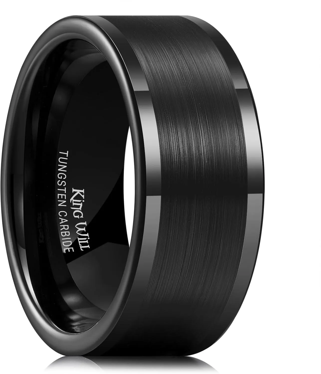 King Will Mens Wedding Band Two Tone Matte Step Edges/Pipe Cut Tungsten Carbide Wedding Ring Set Anniversary Promise Rings Comfort Fit
