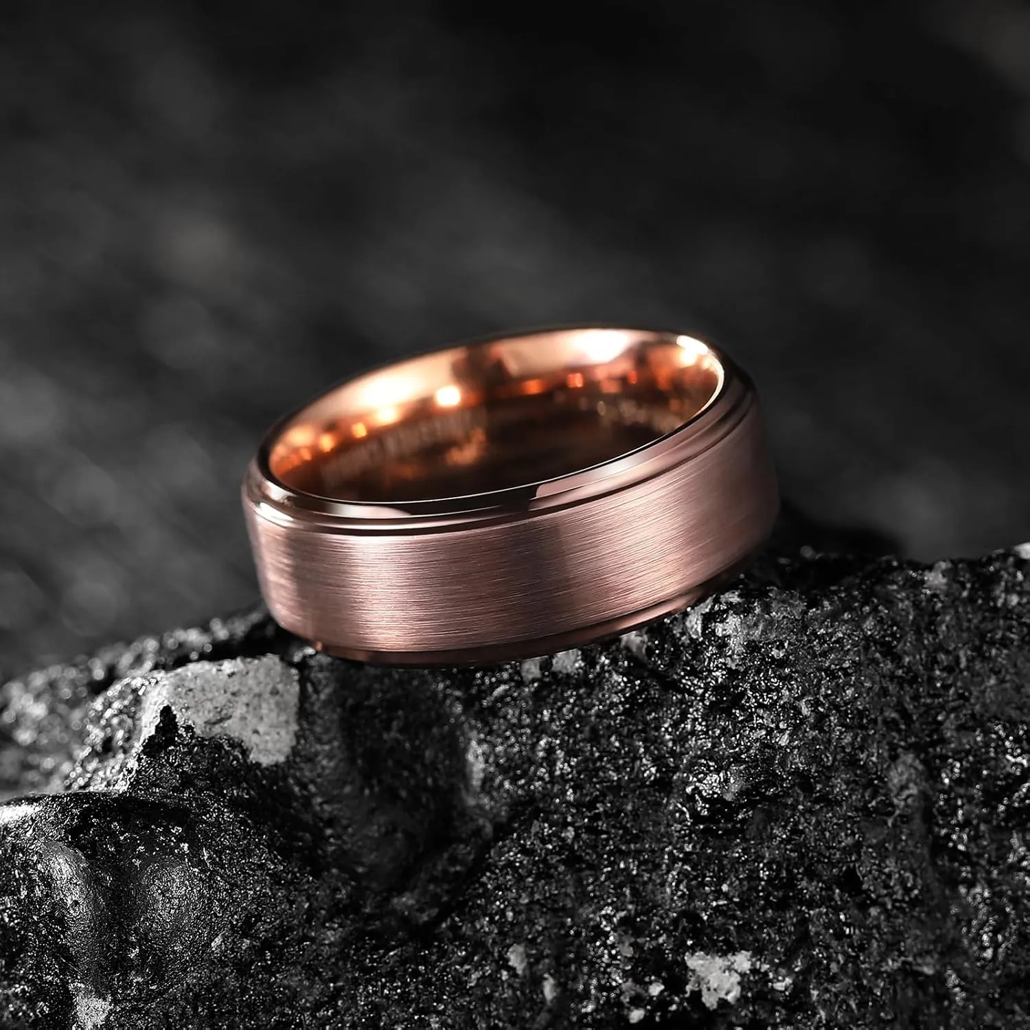 King Will Mens Wedding Band Two Tone Matte Step Edges/Pipe Cut Tungsten Carbide Wedding Ring Set Anniversary Promise Rings Comfort Fit