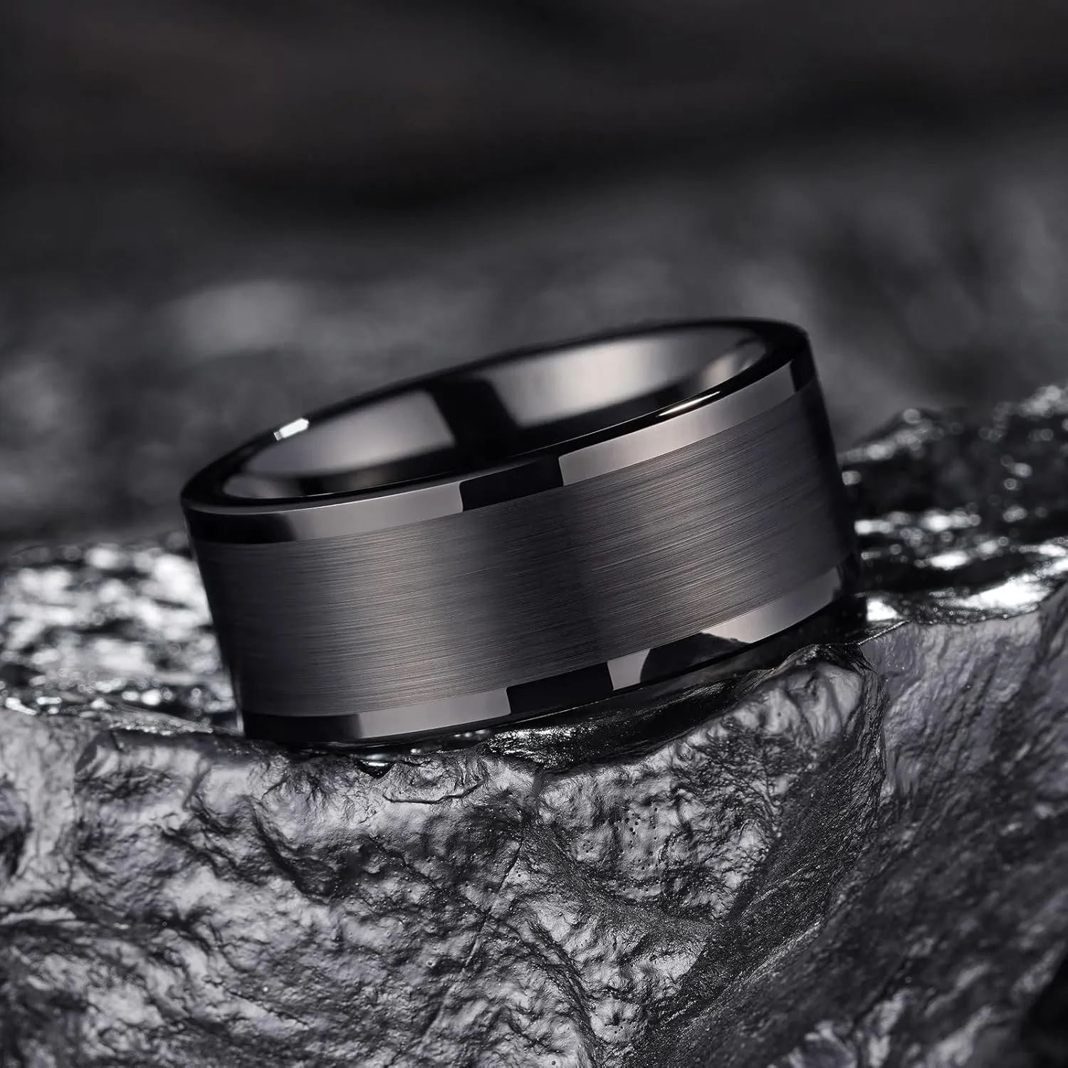 King Will Mens Wedding Band Two Tone Matte Step Edges/Pipe Cut Tungsten Carbide Wedding Ring Set Anniversary Promise Rings Comfort Fit
