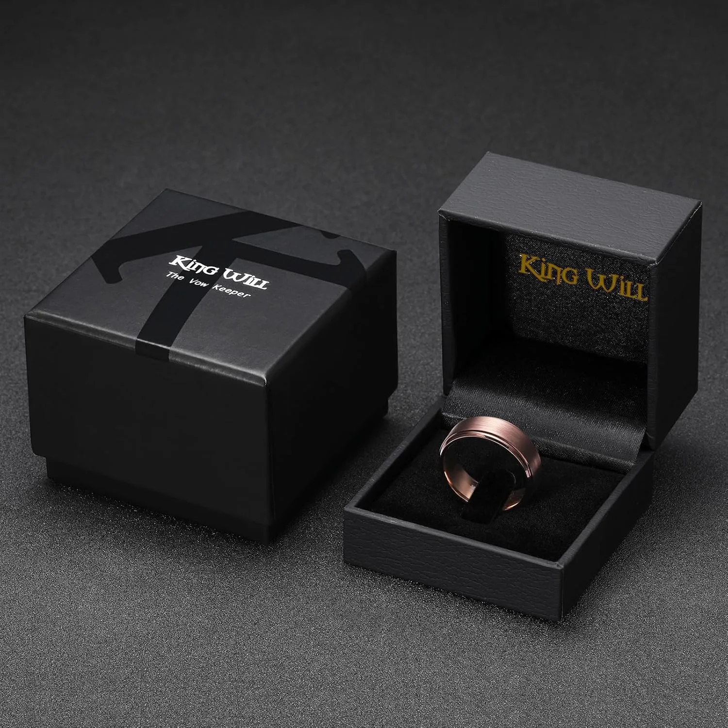 King Will Mens Wedding Band Two Tone Matte Step Edges/Pipe Cut Tungsten Carbide Wedding Ring Set Anniversary Promise Rings Comfort Fit