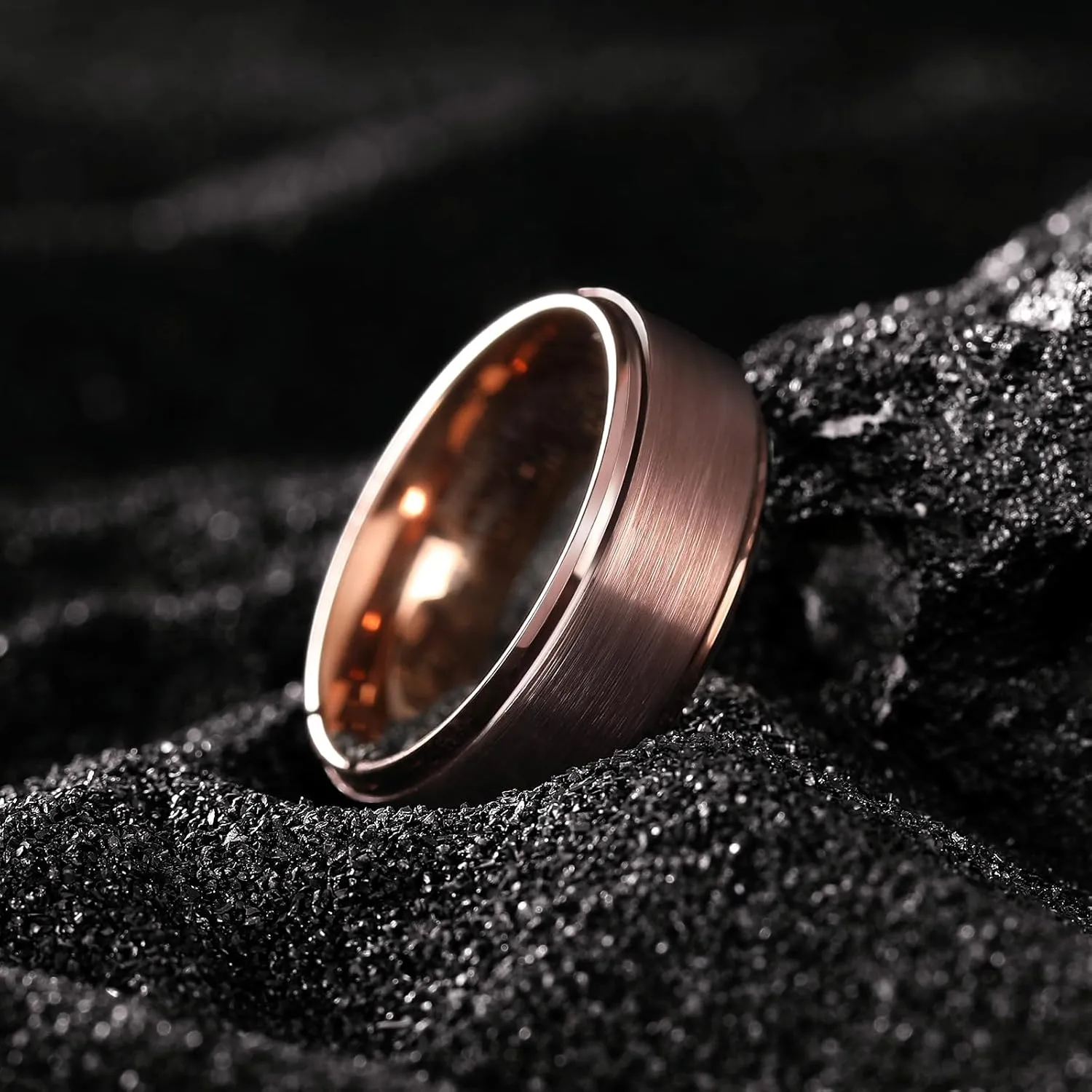 King Will Mens Wedding Band Two Tone Matte Step Edges/Pipe Cut Tungsten Carbide Wedding Ring Set Anniversary Promise Rings Comfort Fit