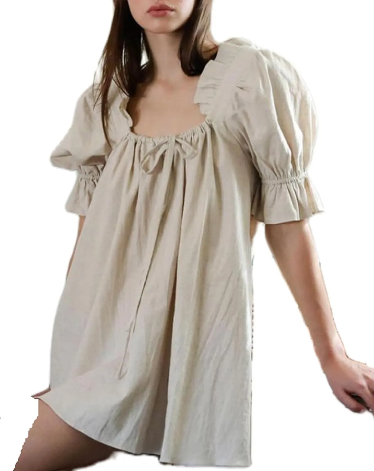 KMBANGI Women Cute Babydoll Dress Short Puff Sleeve Bow Tie Fairy Mini Dress Ruffle Boho Floral Short Slip Sundress