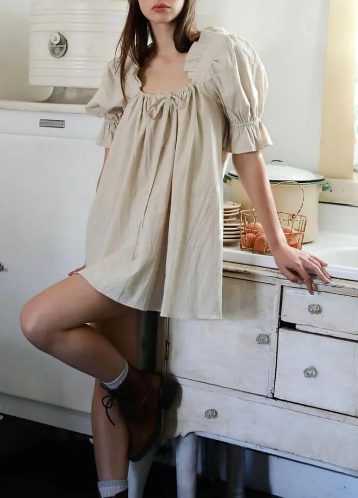 KMBANGI Women Cute Babydoll Dress Short Puff Sleeve Bow Tie Fairy Mini Dress Ruffle Boho Floral Short Slip Sundress